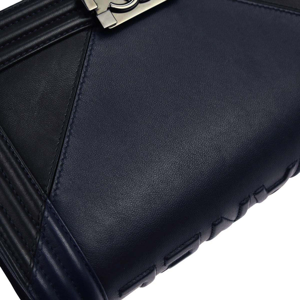 Boy Chanel 2017 Navy Black Lambskin Medium Shoulder Bag