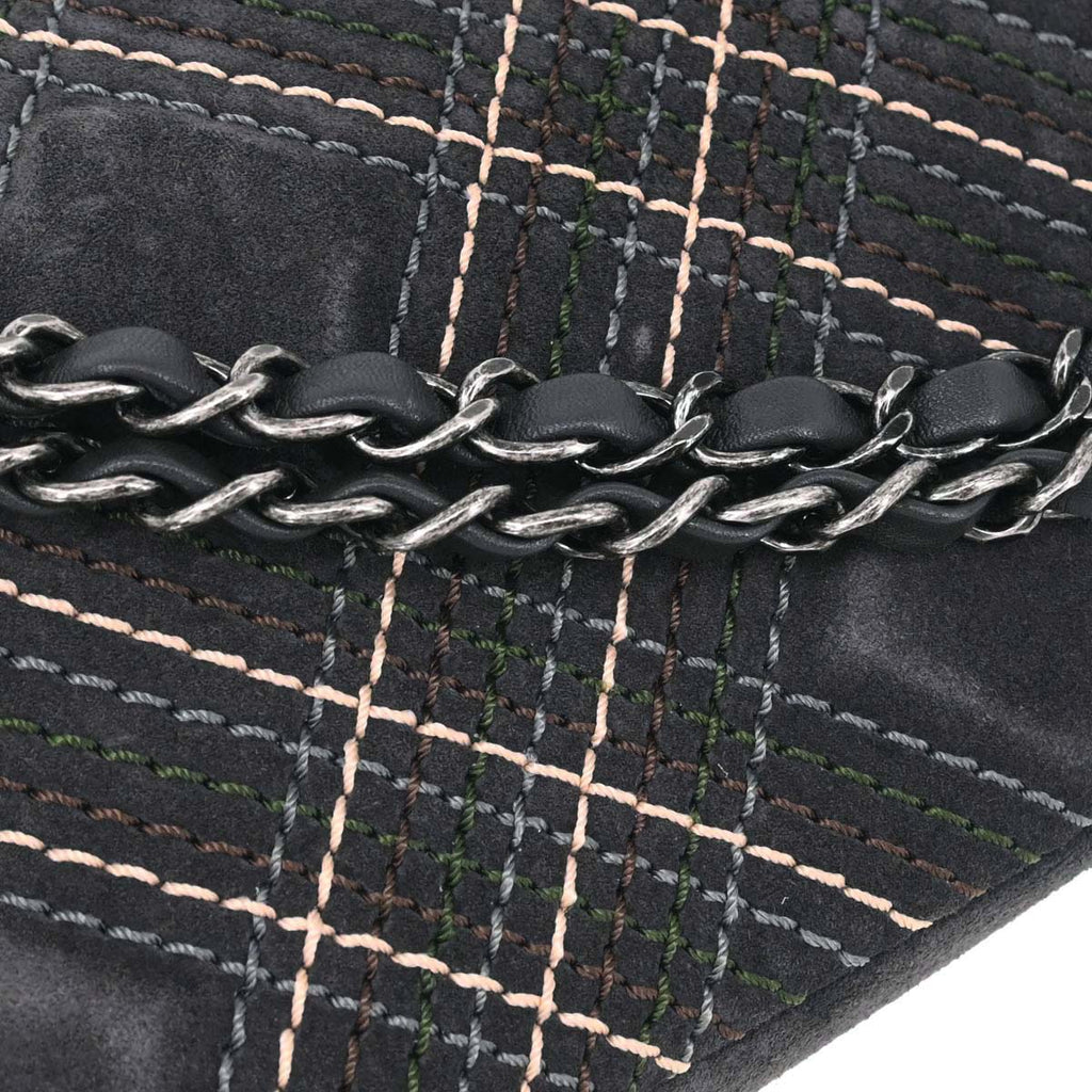 Chanel 2013-2014 Gray Suede Paris-Edinburgh Saltire Single Flap Shoulder Bag