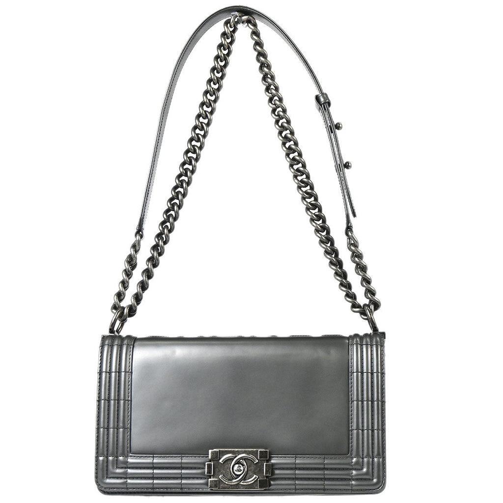 Boy Chanel 2012 Gray Patent Leather Medium Shoulder Bag