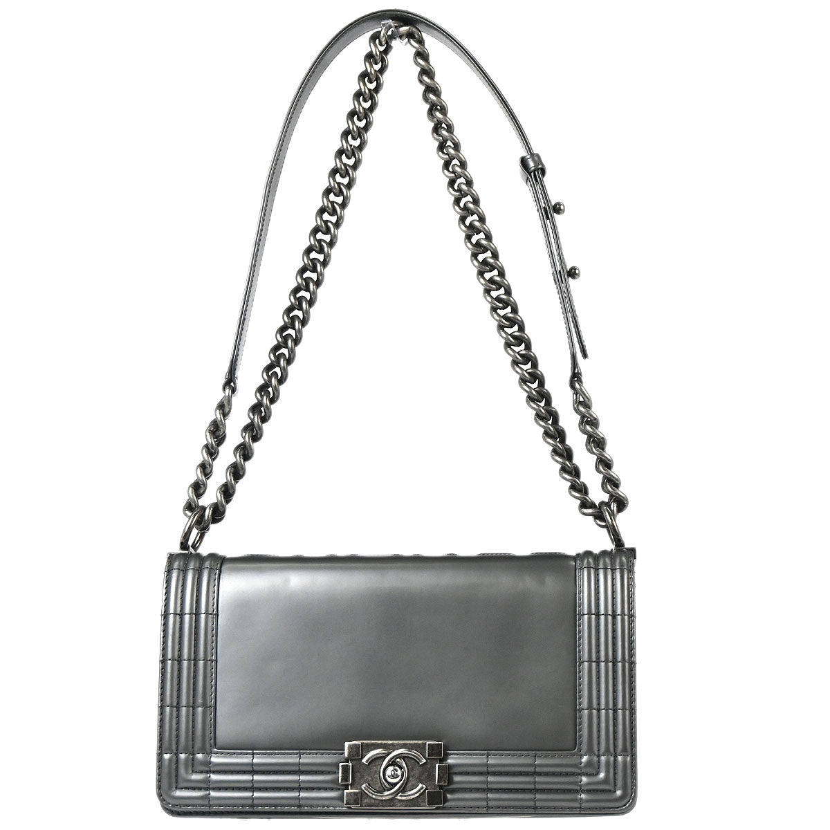 Boy Chanel 2012 Gray Patent Leather Medium Shoulder Bag
