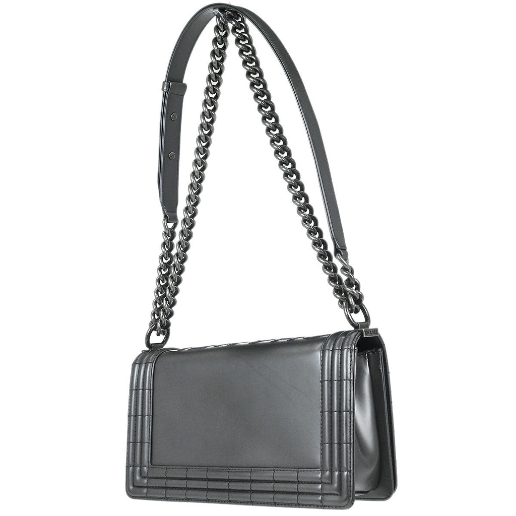 Boy Chanel 2012 Gray Patent Leather Medium Shoulder Bag