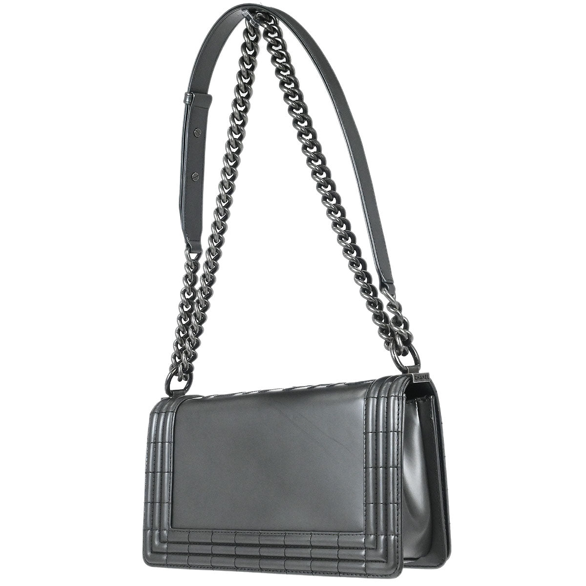 Boy Chanel 2012 Gray Patent Leather Medium Shoulder Bag