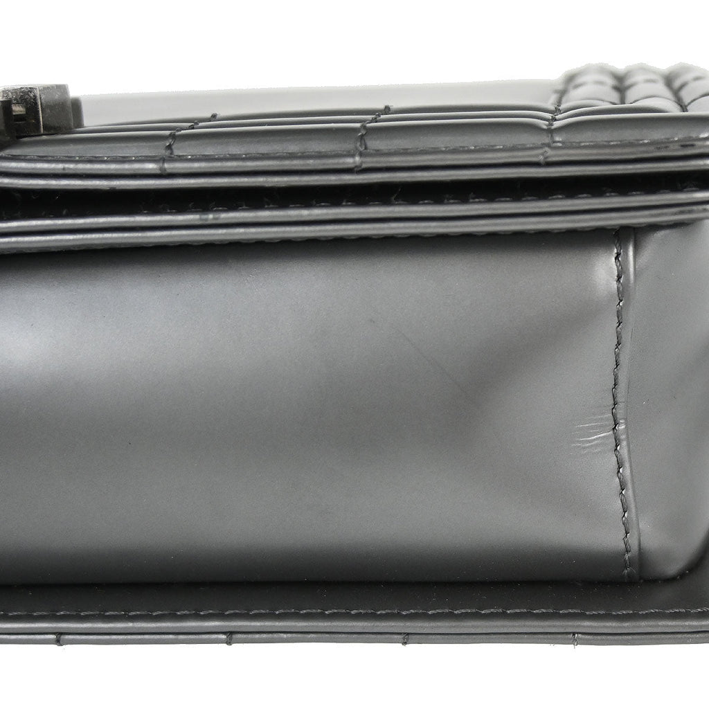 Boy Chanel 2012 Gray Patent Leather Medium Shoulder Bag