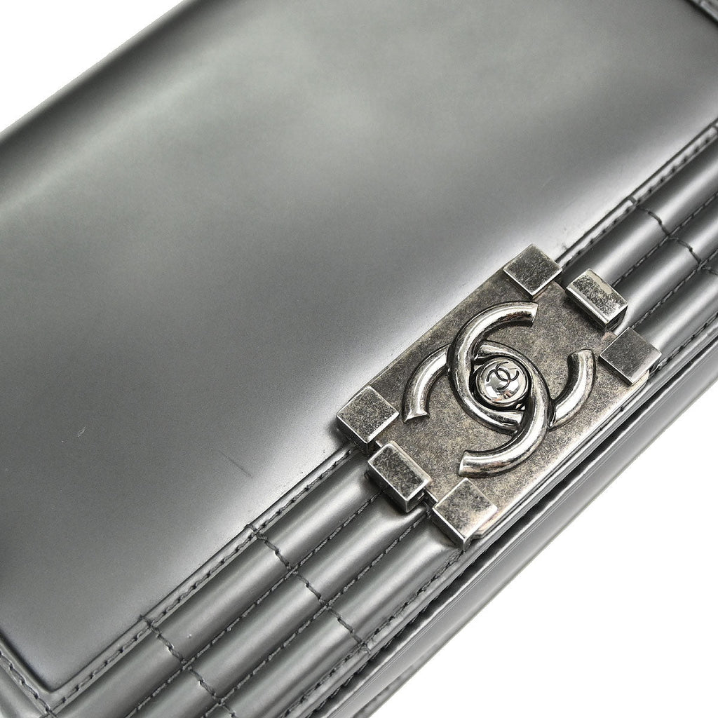 Boy Chanel 2012 Gray Patent Leather Medium Shoulder Bag