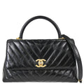 Chanel 2018 Black Calfskin Chevron Coco Handle 2way Shoulder Handbag