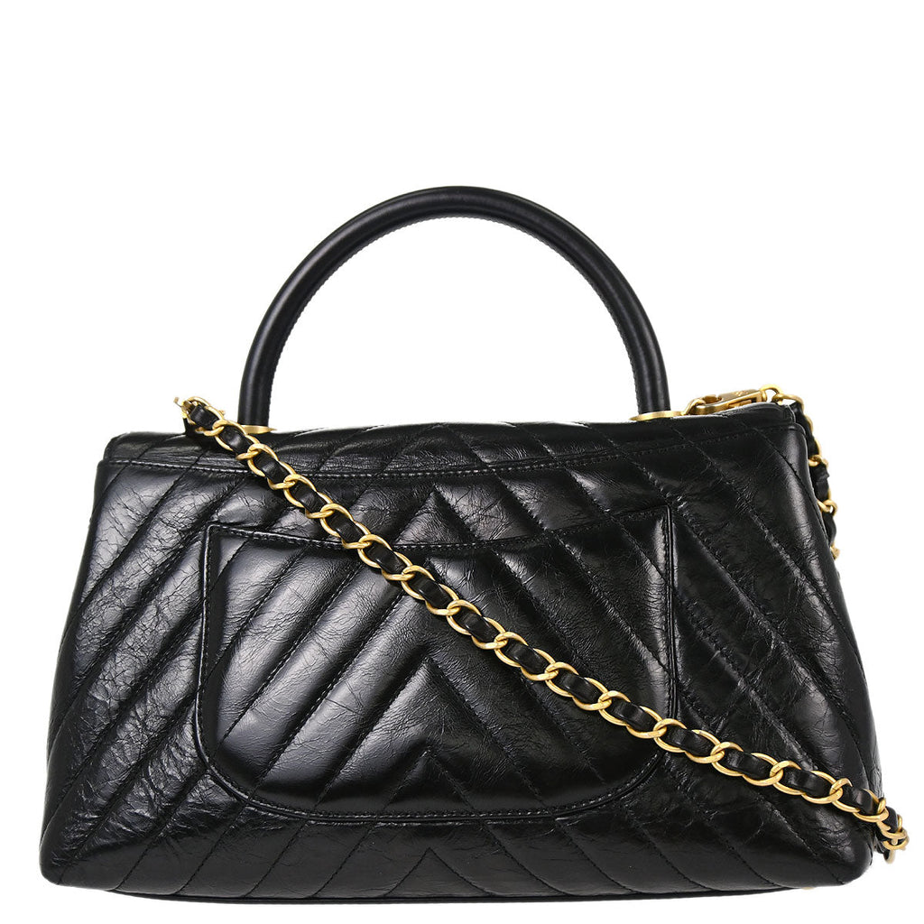 Chanel 2018 Black Calfskin Chevron Coco Handle 2way Shoulder Handbag