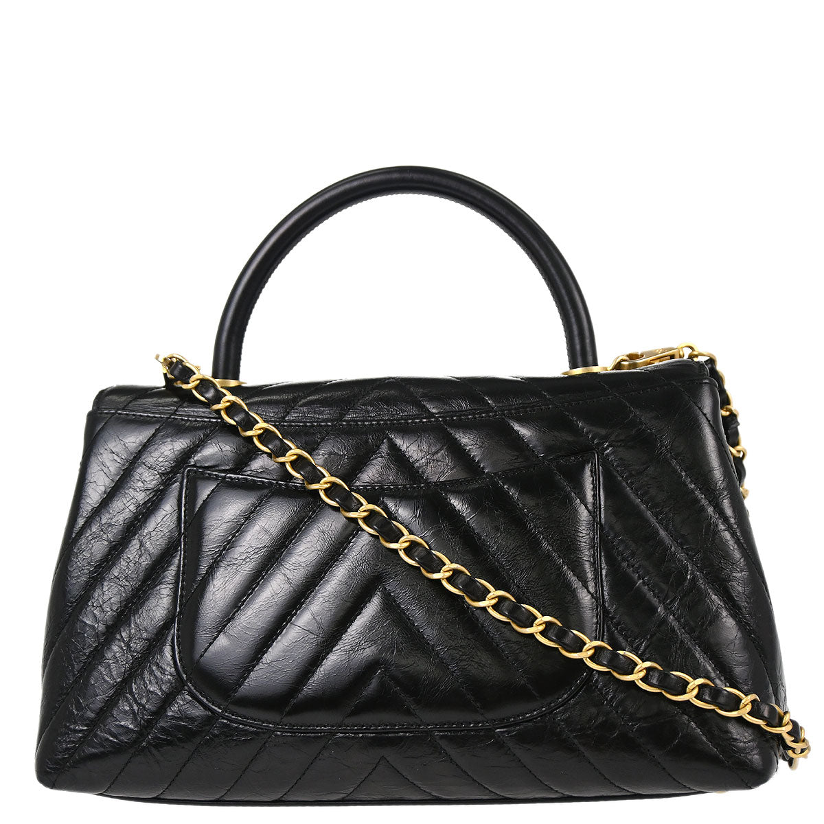 Chanel 2018 Black Calfskin Chevron Coco Handle 2way Shoulder Handbag