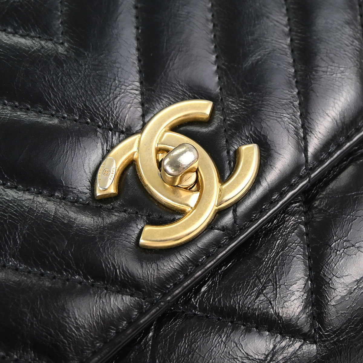 Chanel 2018 Black Calfskin Chevron Coco Handle 2way Shoulder Handbag