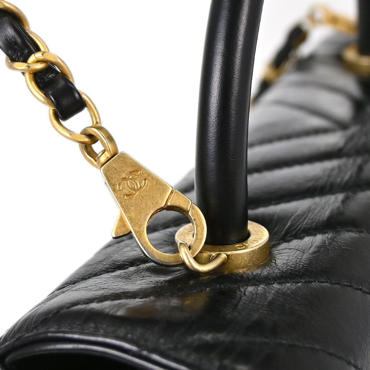 Chanel 2018 Black Calfskin Chevron Coco Handle 2way Shoulder Handbag