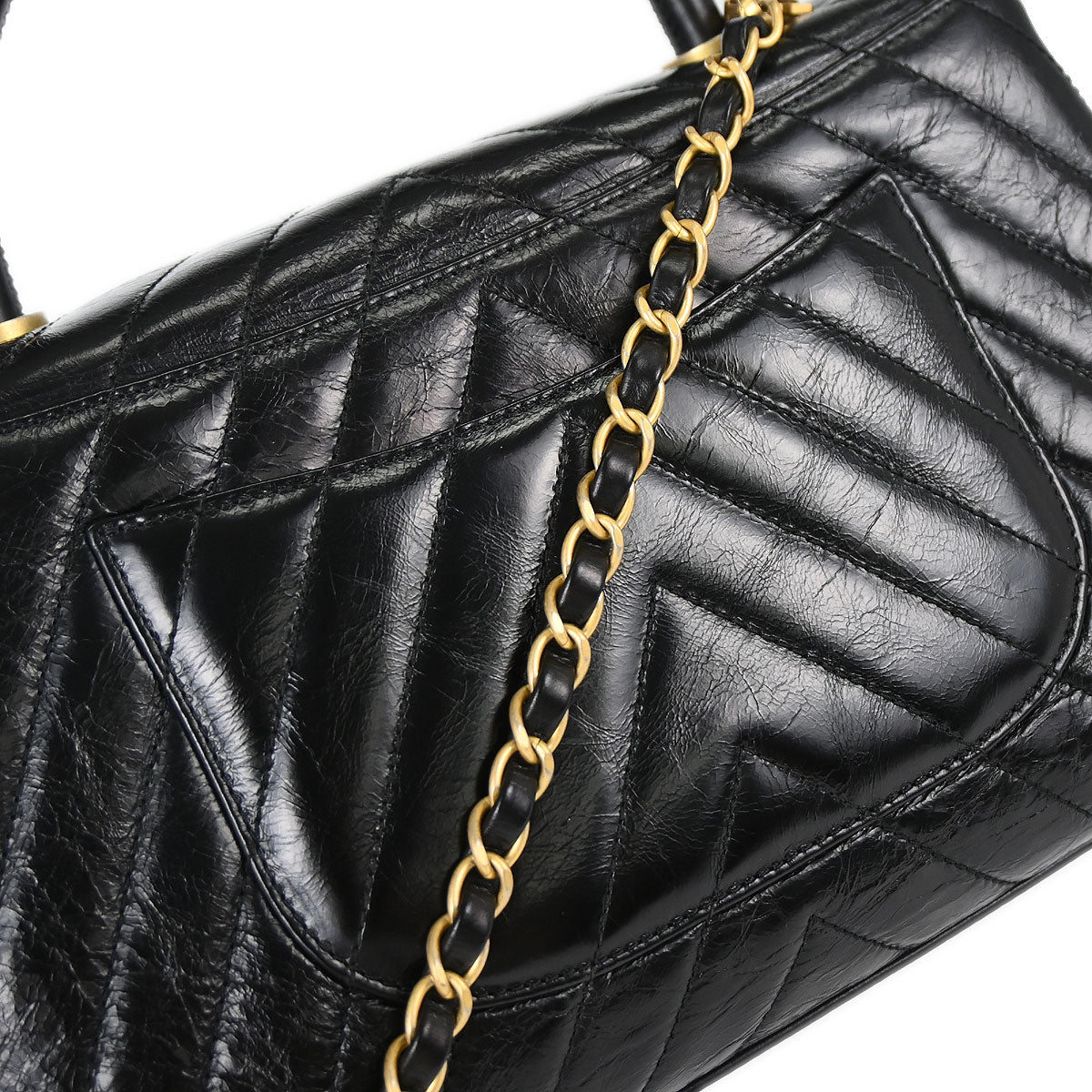 Chanel 2018 Black Calfskin Chevron Coco Handle 2way Shoulder Handbag