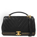 Chanel 2017-2018 Black Lambskin Chevron Top Handle 2way Shoulder Handbag