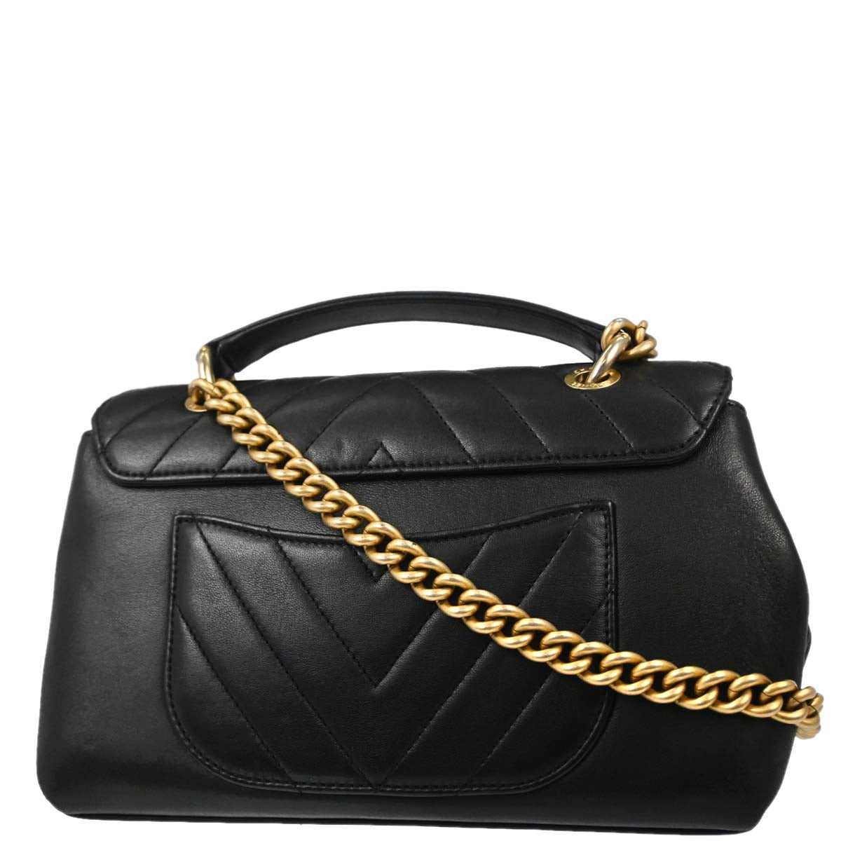 Chanel 2017-2018 Black Lambskin Chevron Top Handle 2way Shoulder Handbag