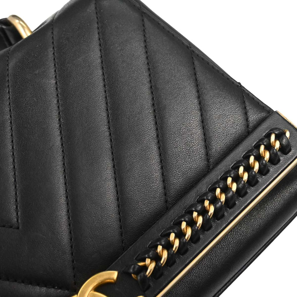 Chanel 2017-2018 Black Lambskin Chevron Top Handle 2way Shoulder Handbag
