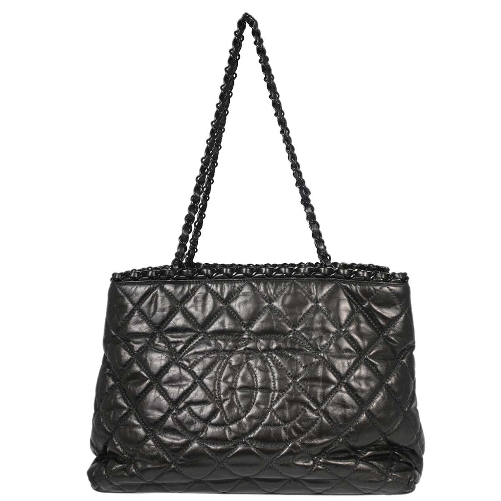 Chanel 2010-2011 Metallic Gray Calfskin Chain Me Tote Handbag