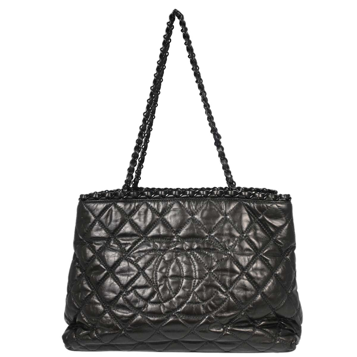 Chanel 2010-2011 Metallic Gray Calfskin Chain Me Tote Handbag