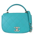 Chanel 2017 Turquoise Blue Lambskin Top Handle 2way Shoulder Handbag
