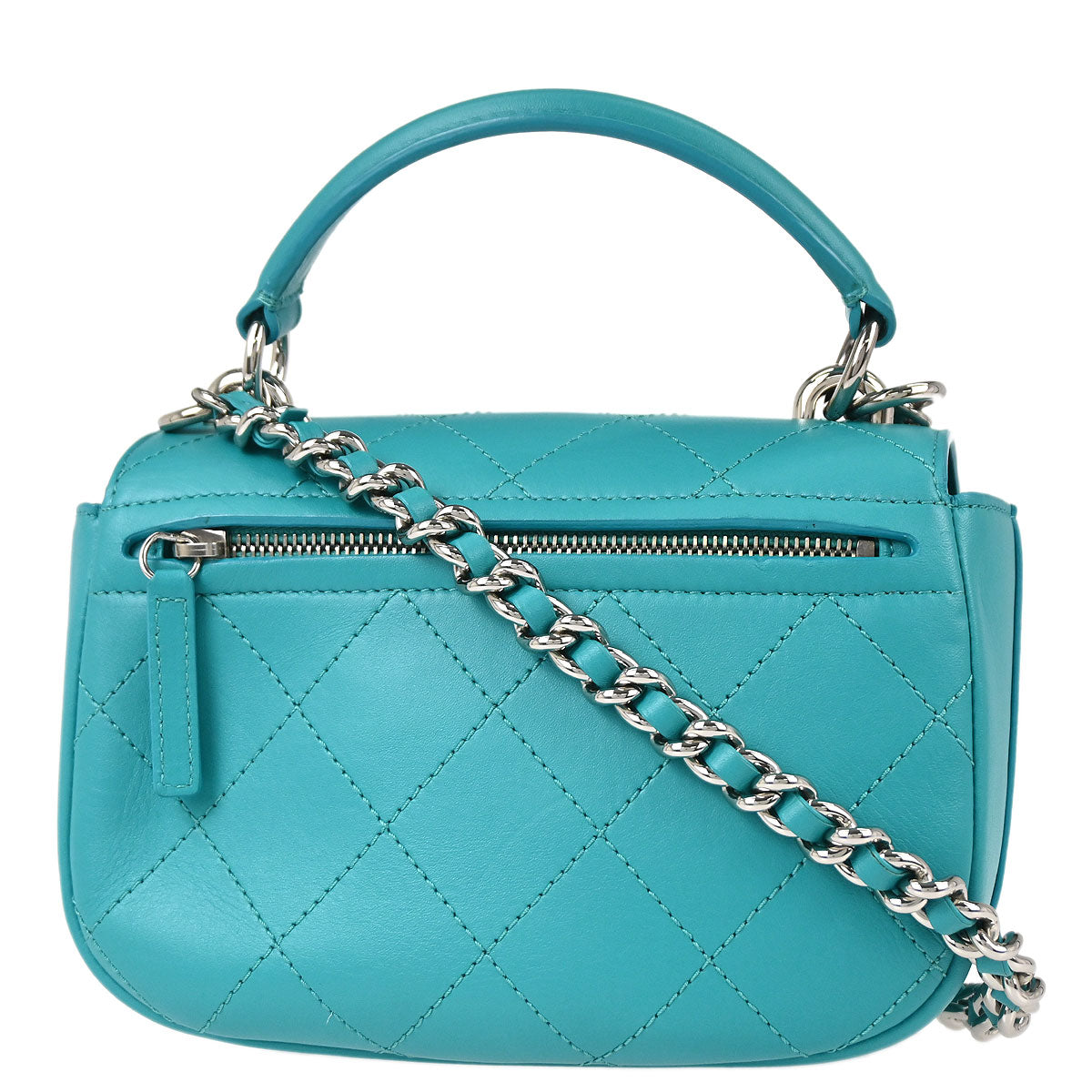 Chanel 2017 Turquoise Blue Lambskin Top Handle 2way Shoulder Handbag