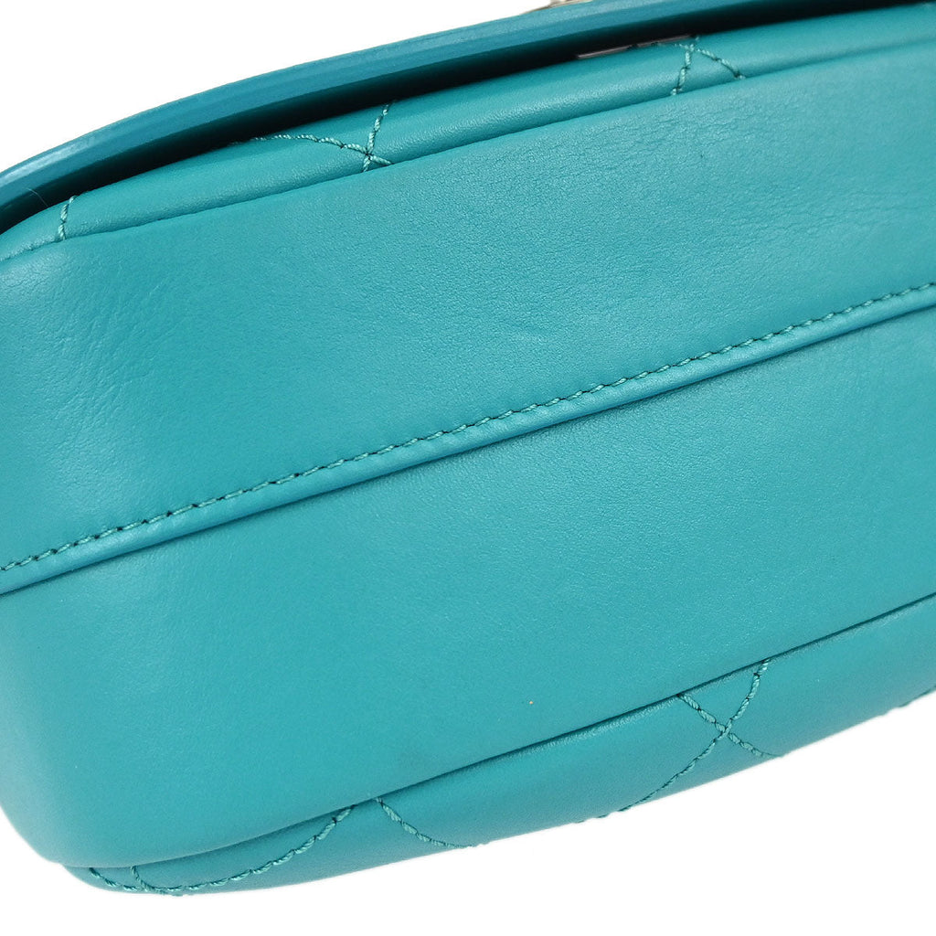 Chanel 2017 Turquoise Blue Lambskin Top Handle 2way Shoulder Handbag
