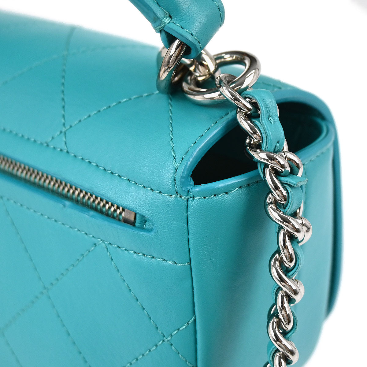 Chanel 2017 Turquoise Blue Lambskin Top Handle 2way Shoulder Handbag
