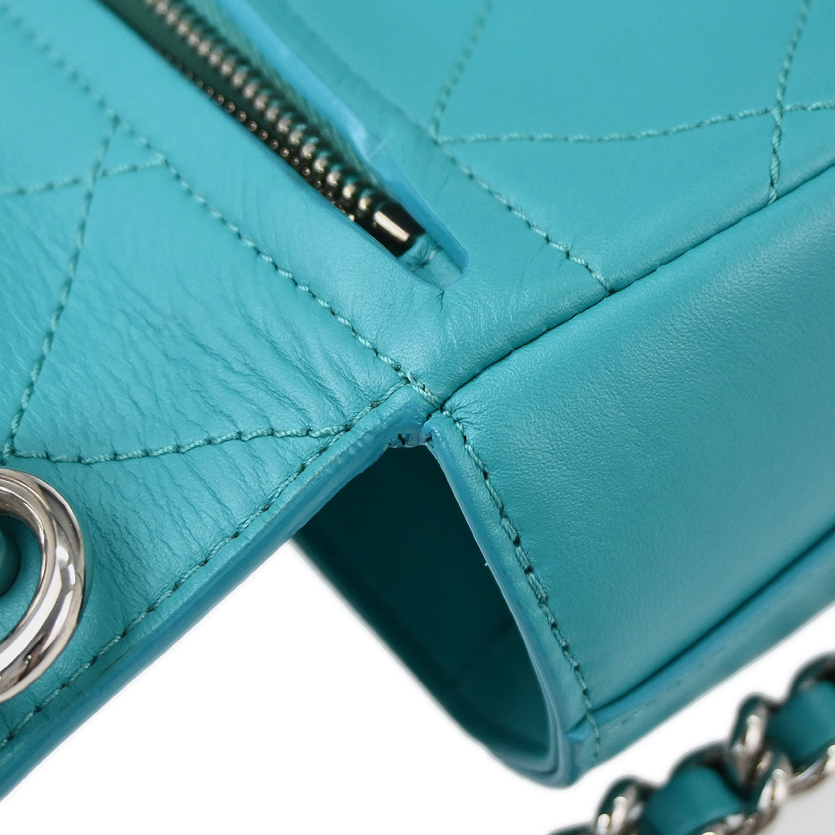Chanel 2017 Turquoise Blue Lambskin Top Handle 2way Shoulder Handbag