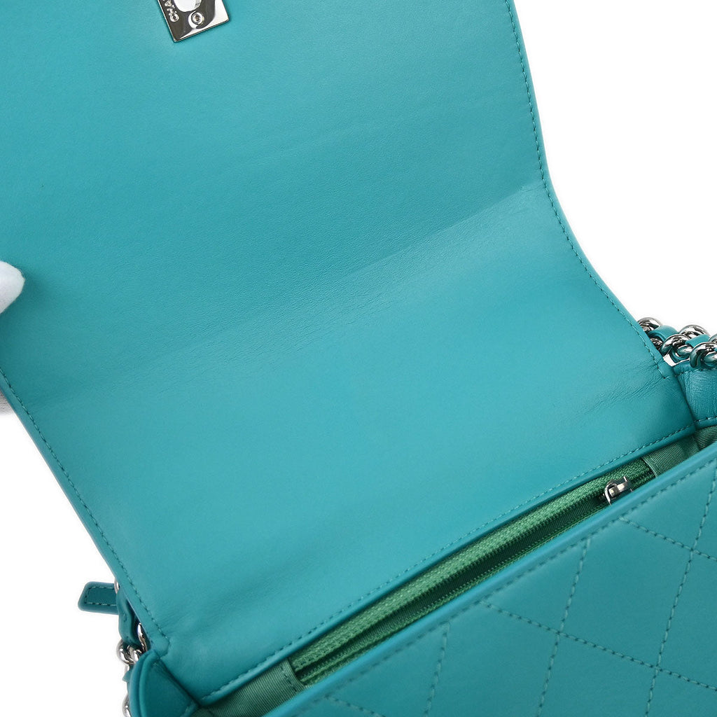 Chanel 2017 Turquoise Blue Lambskin Top Handle 2way Shoulder Handbag