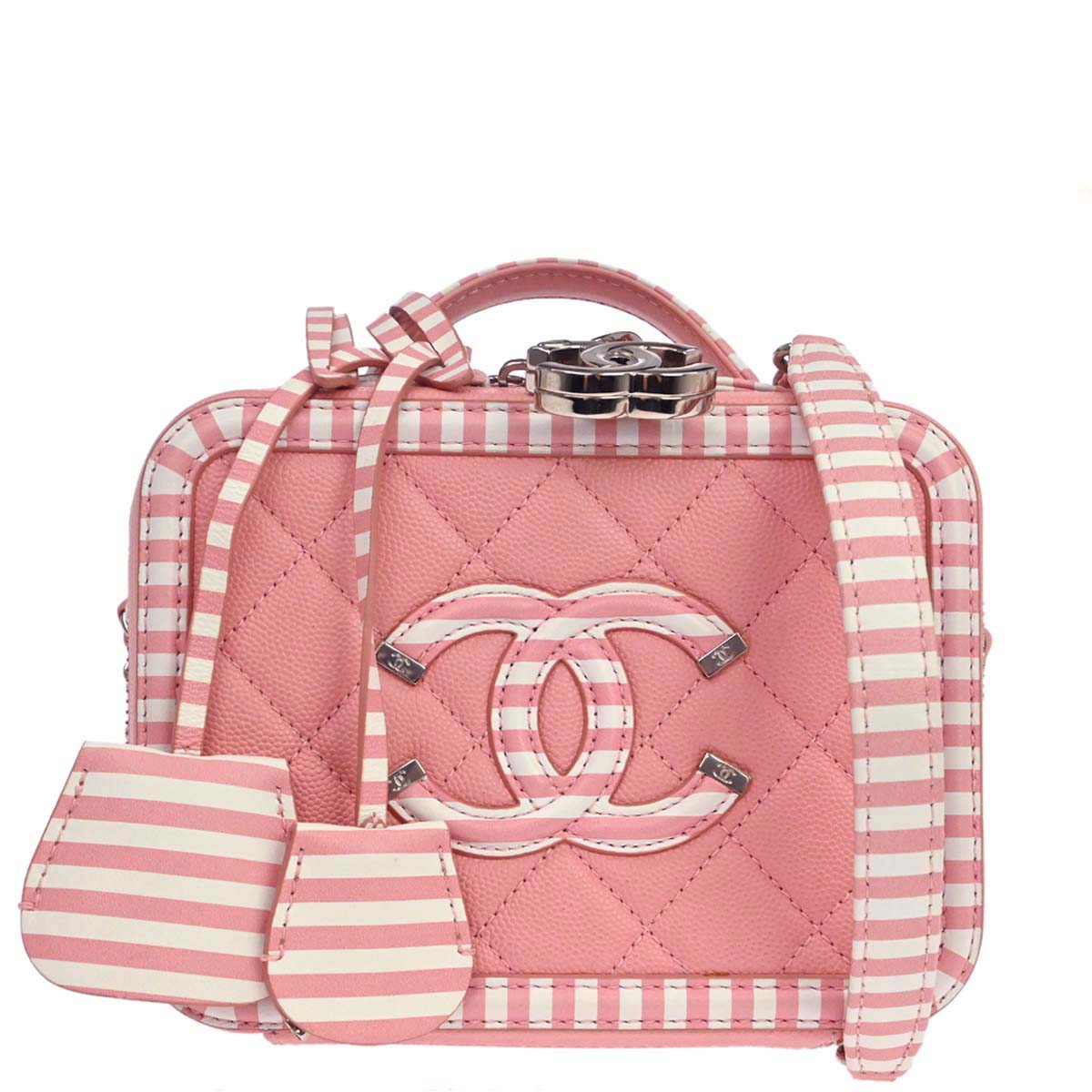 Chanel 2019 Pink Caviar Skin CC Filigree 2way Shoulder Vanity Handbag