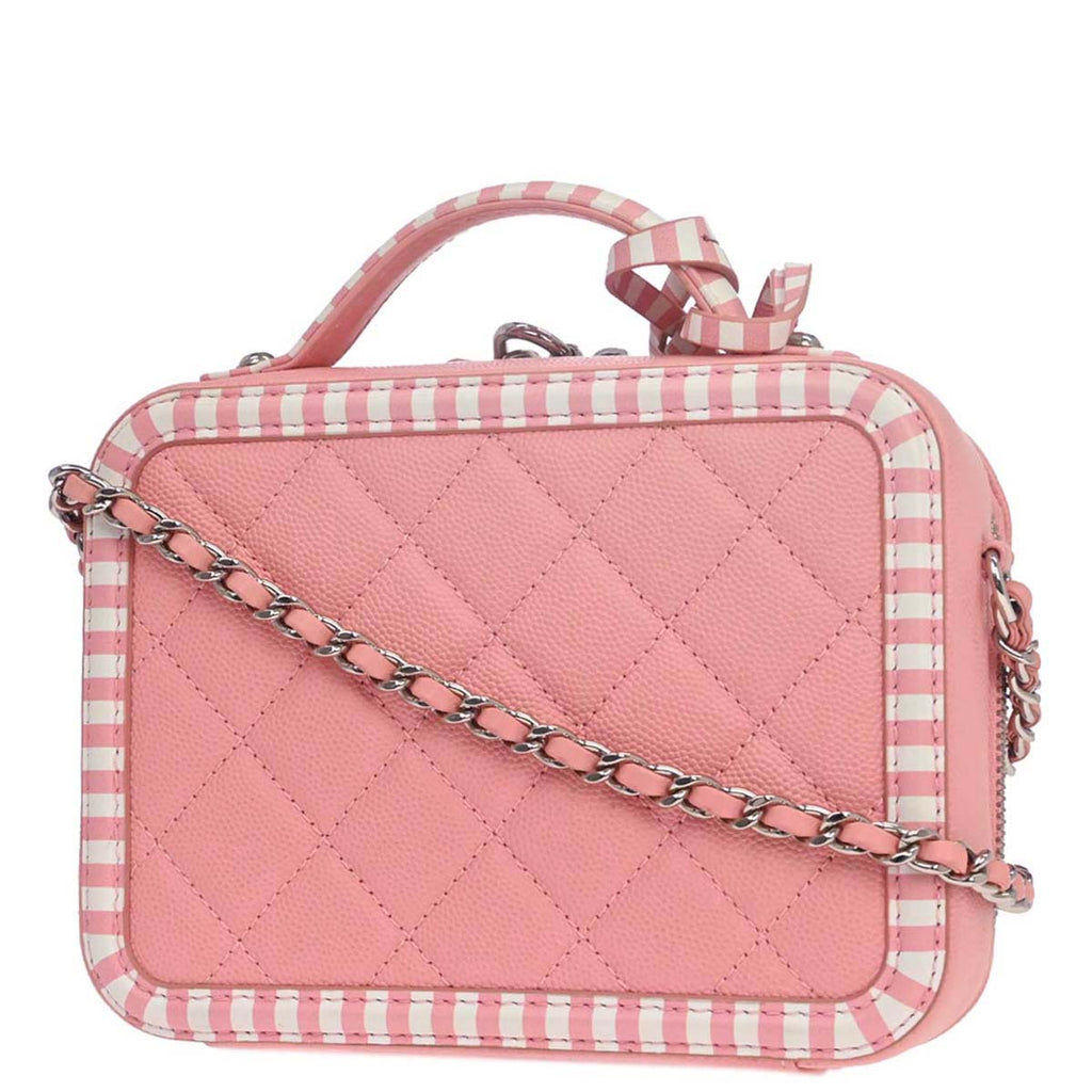 Chanel 2019 Pink Caviar Skin CC Filigree 2way Shoulder Vanity Handbag