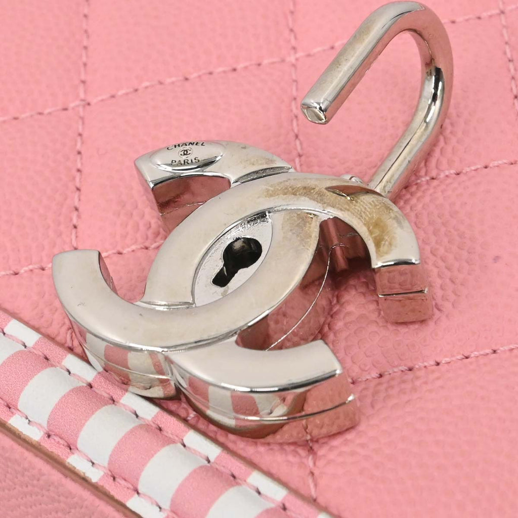 Chanel 2019 Pink Caviar Skin CC Filigree 2way Shoulder Vanity Handbag