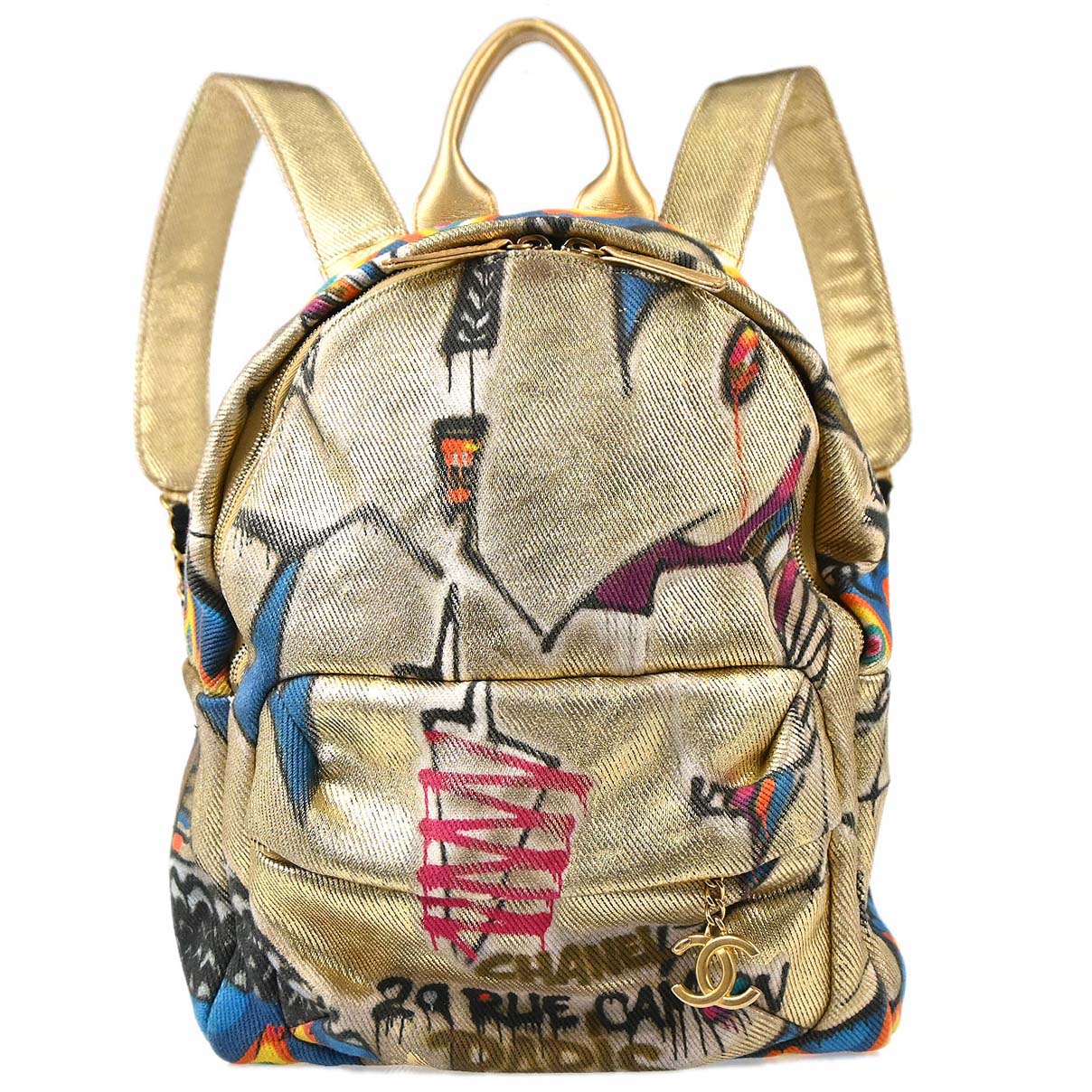 Chanel 2019 Gold Canvas Graffiti Street Spirit Backpack