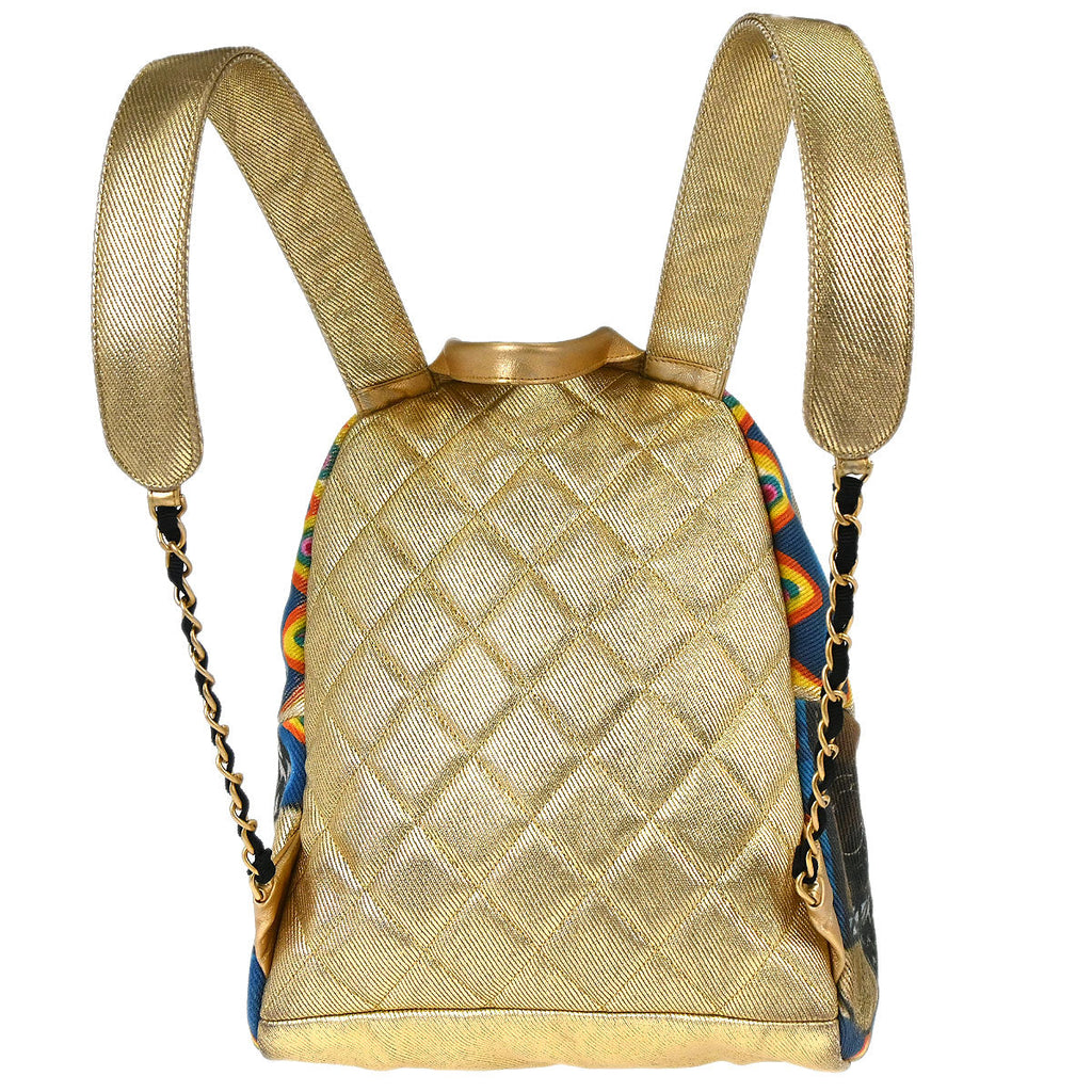 Chanel 2019 Gold Canvas Graffiti Street Spirit Backpack