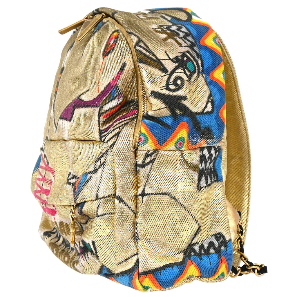 Chanel 2019 Gold Canvas Graffiti Street Spirit Backpack