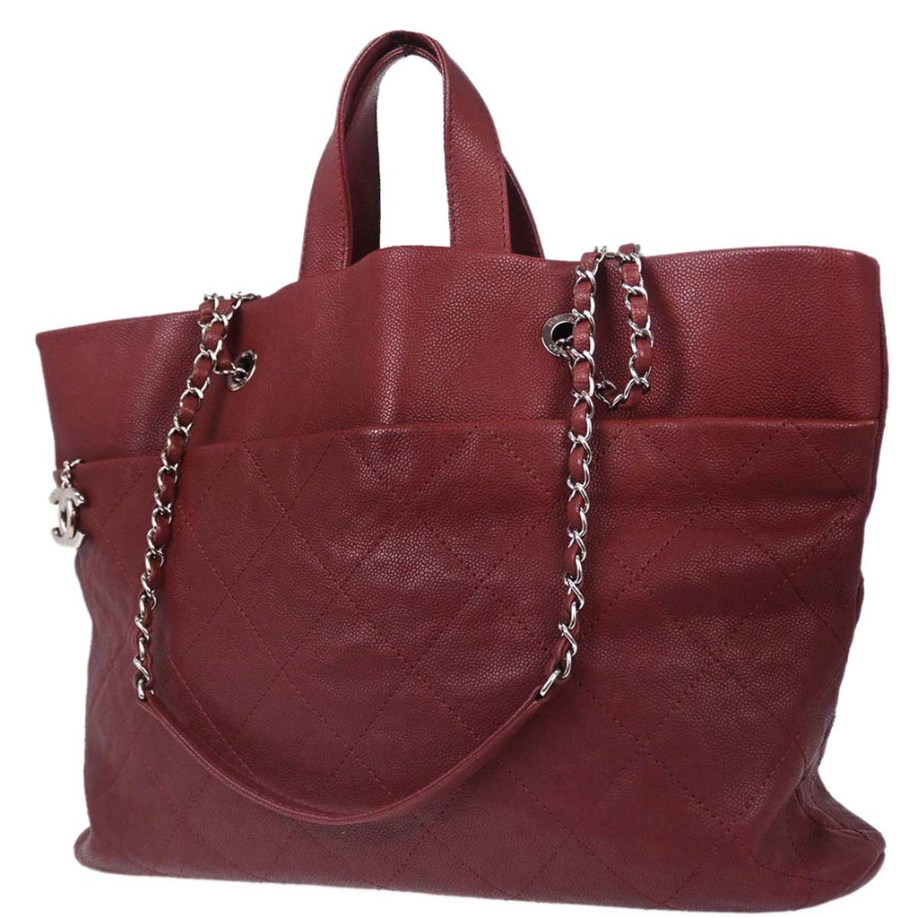Chanel 2014-2015 Bordeaux Caviar Skin 2way Shoulder Tote Handbag