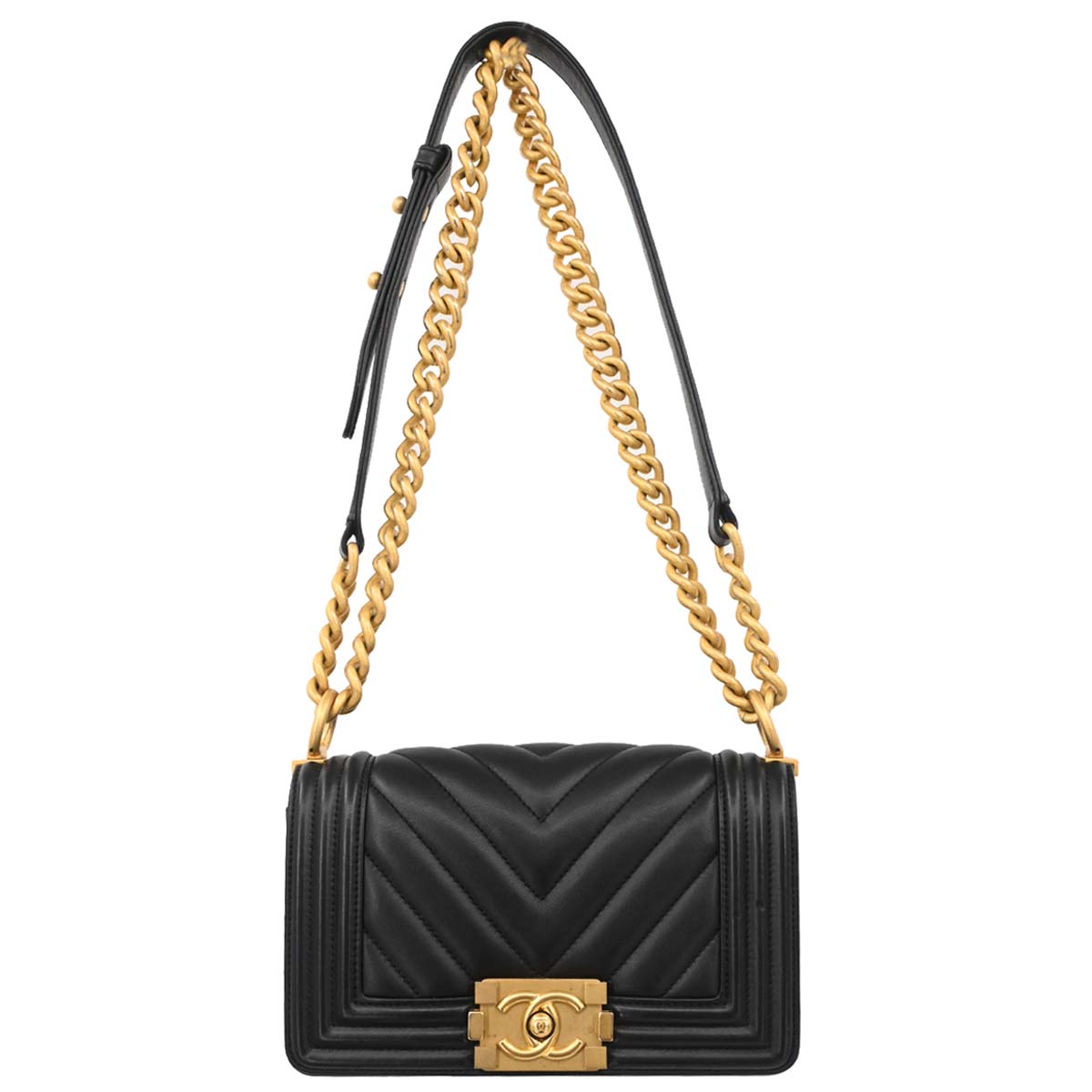 Boy Chanel 2018 Black Lambskin Chevron Small Chain Shoulder Bag