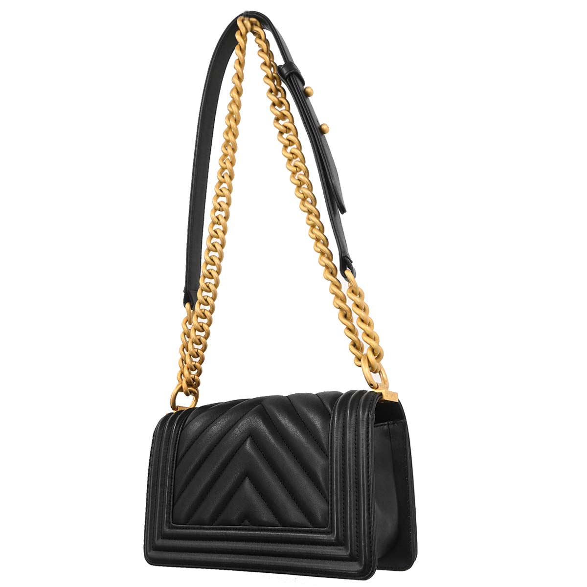 Boy Chanel 2018 Black Lambskin Chevron Small Chain Shoulder Bag
