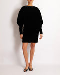 Chanel Black Velours Mini Dress with Black Tweed and Sequins Neckline Detail with Gold CC Logo Buttons Size FR 34 (UK 6)
