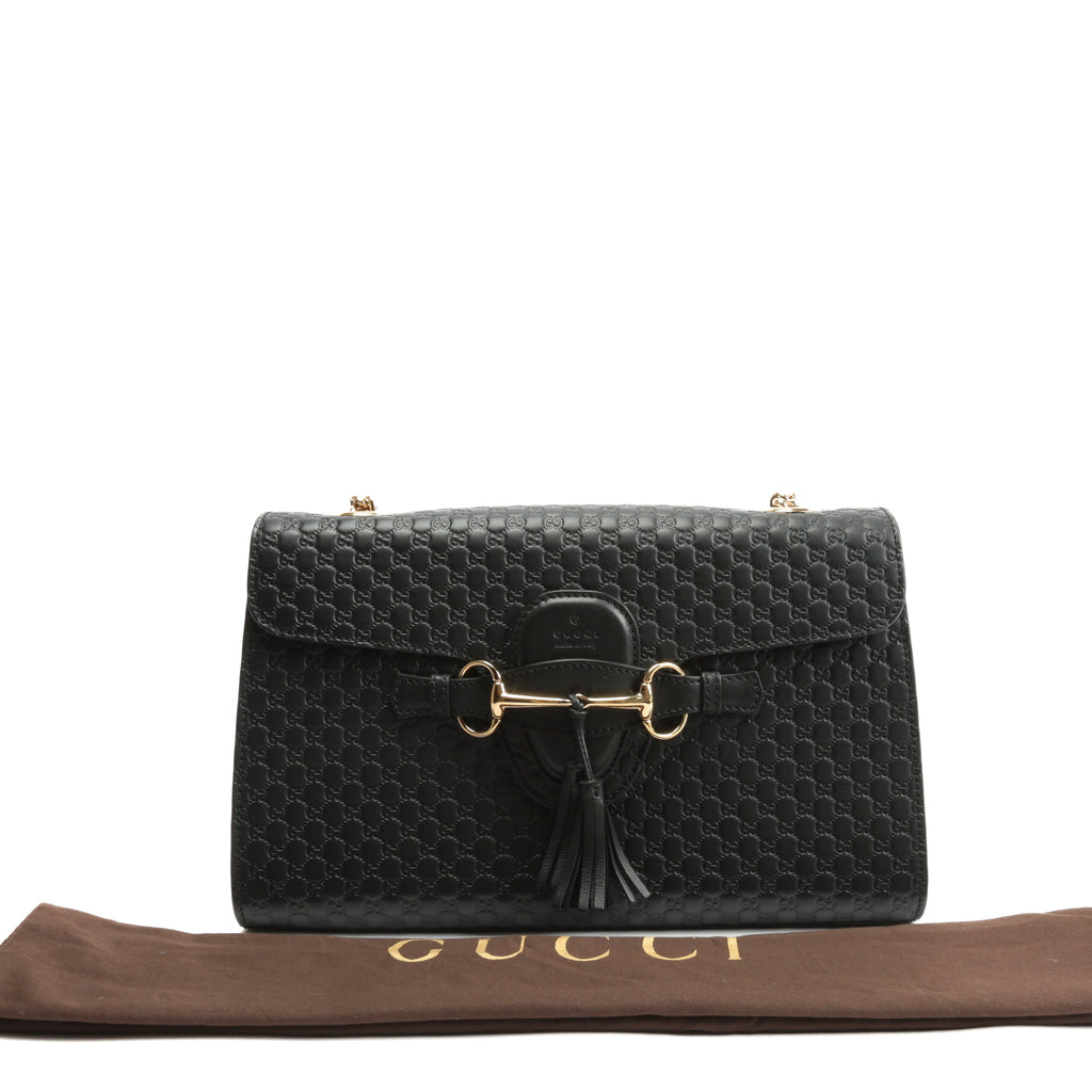 GUCCI Emily Guccissima Chain Shoulder Bag - Black
