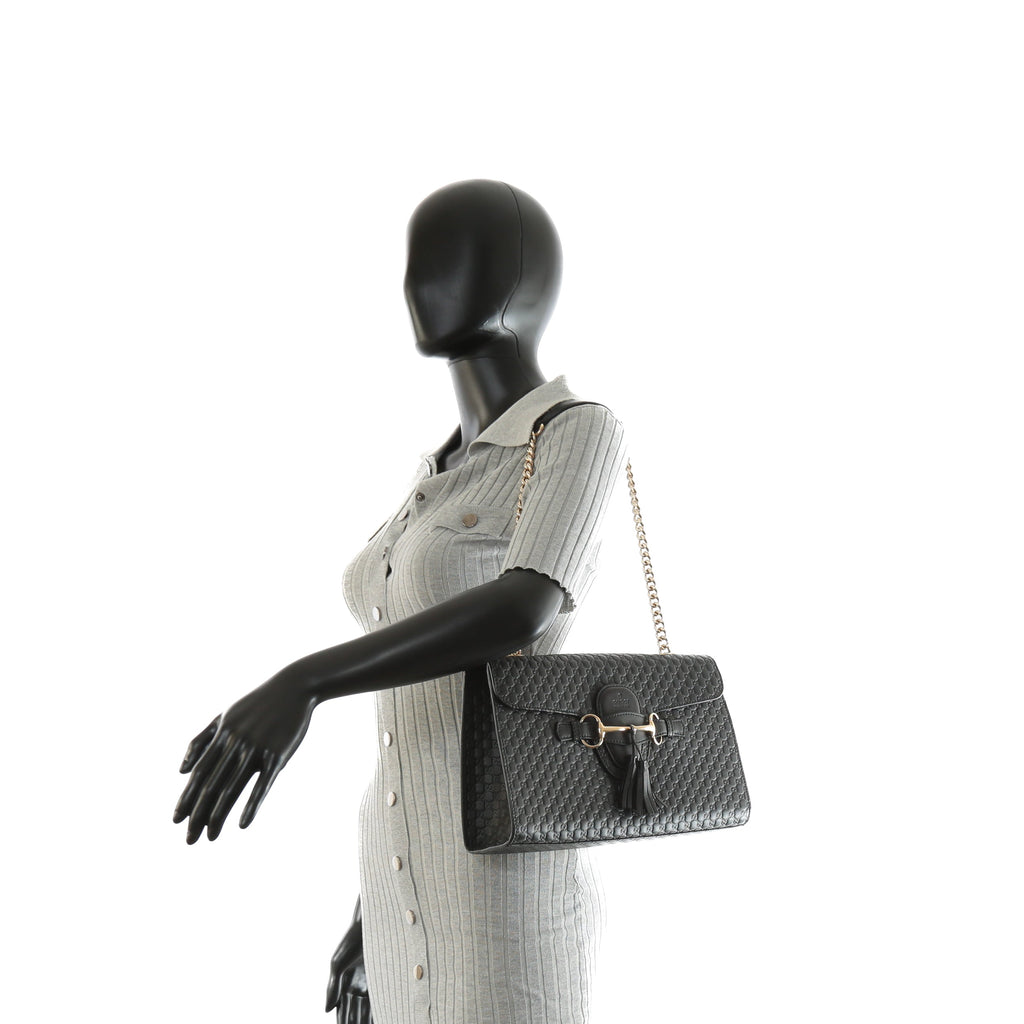 GUCCI Emily Guccissima Chain Shoulder Bag - Black