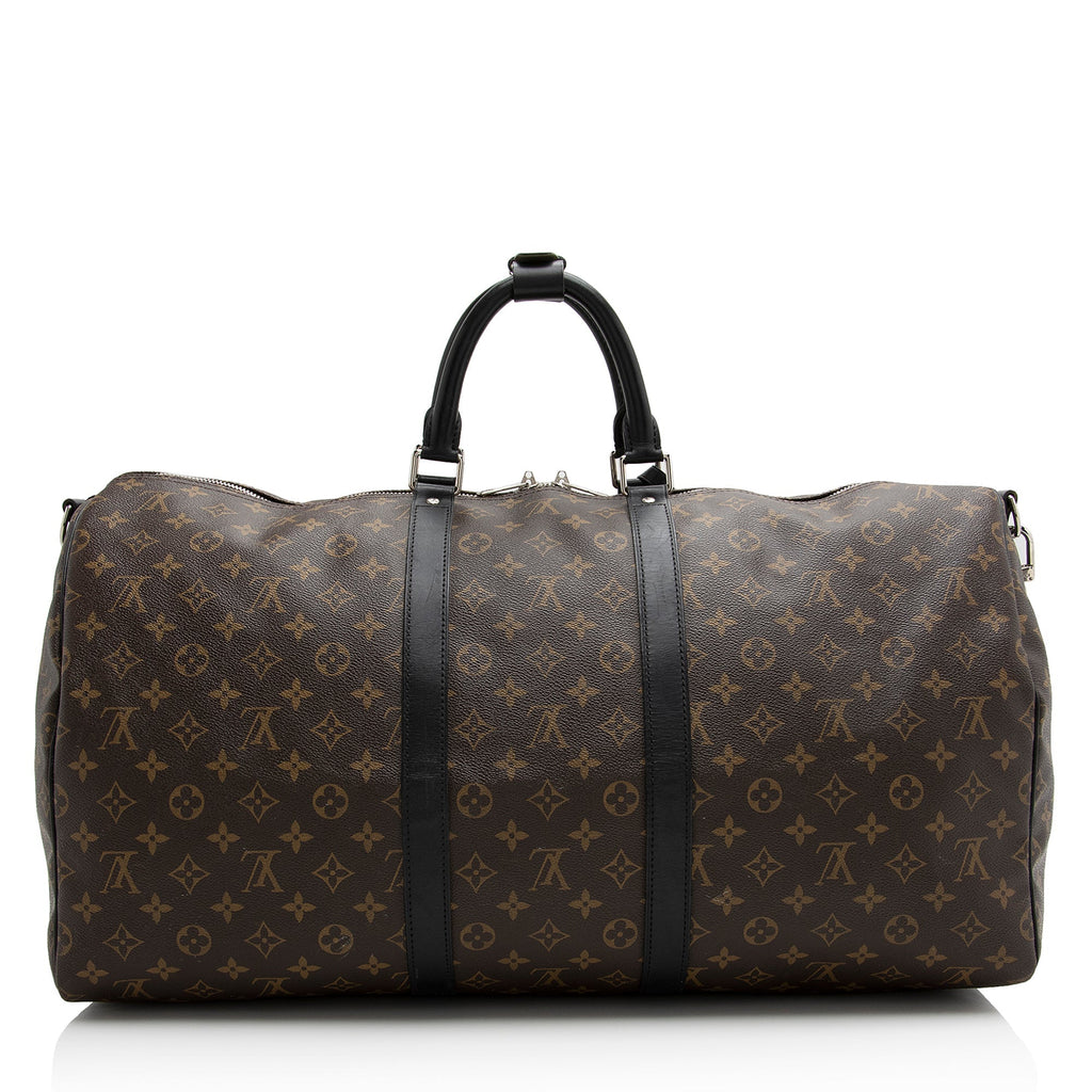 Louis Vuitton Monogram Canvas Macassar Keepall Bandouliere 55 Duffle Bag (SHF-22191)
