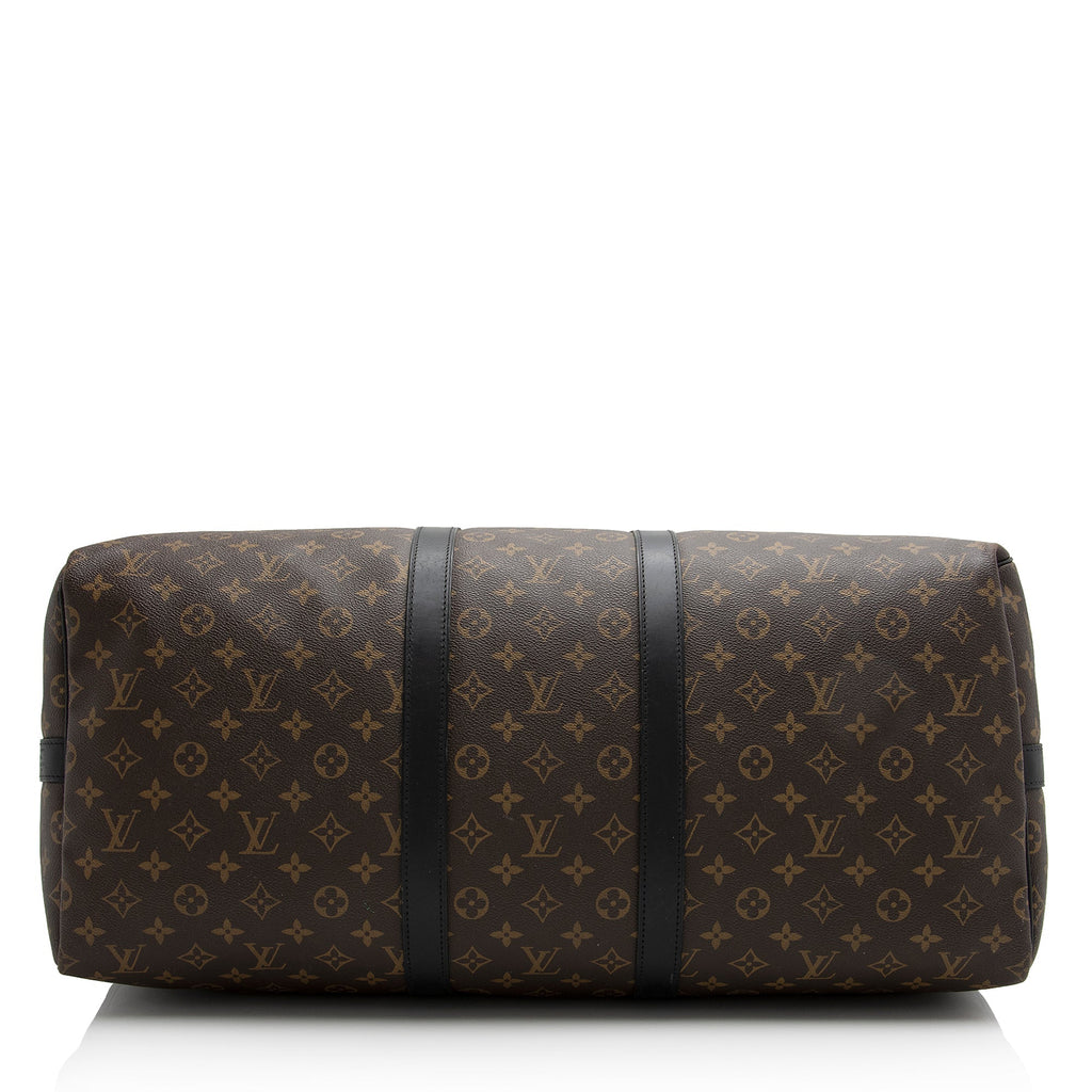 Louis Vuitton Monogram Canvas Macassar Keepall Bandouliere 55 Duffle Bag (SHF-22191)