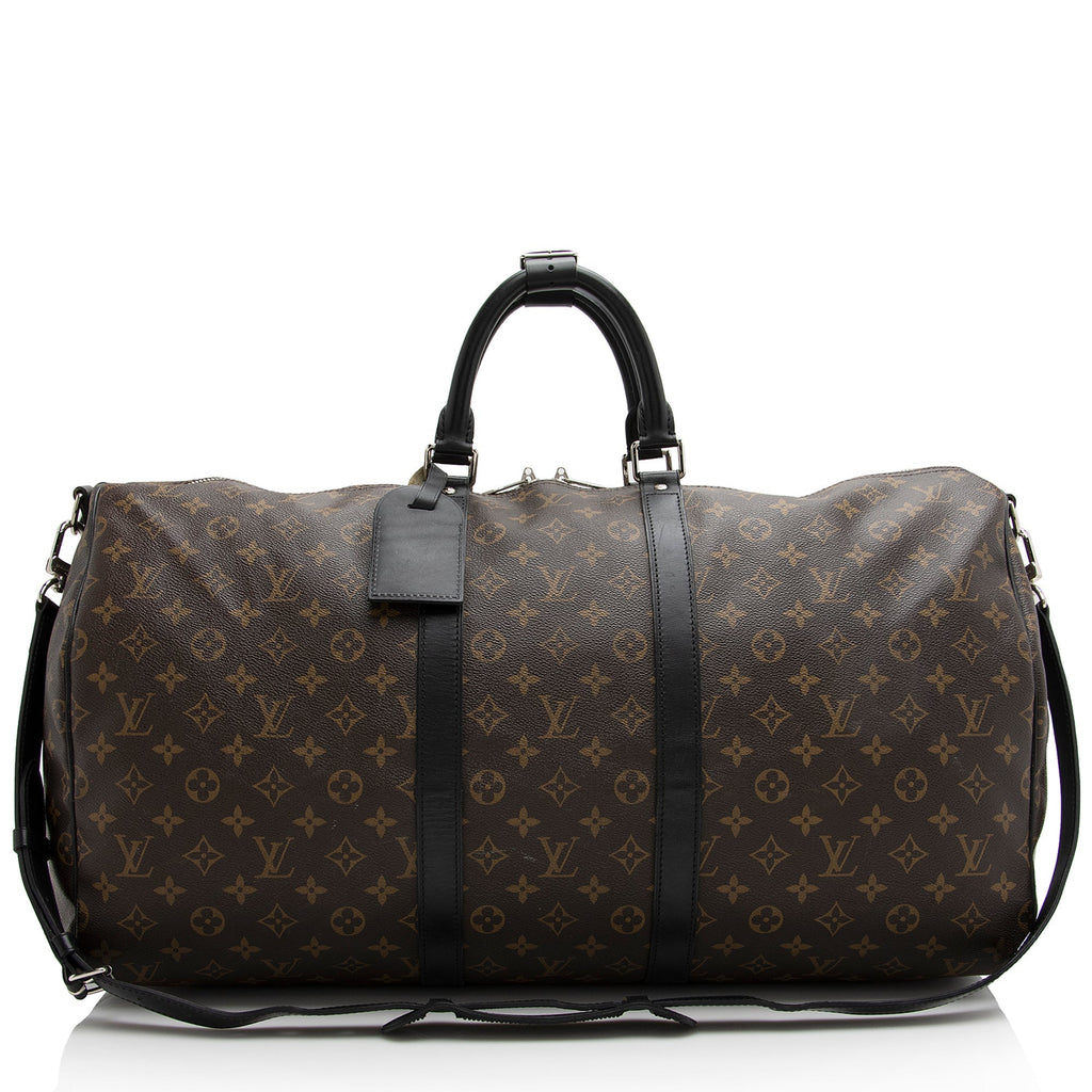 Louis Vuitton Monogram Canvas Macassar Keepall Bandouliere 55 Duffle Bag (SHF-22191)