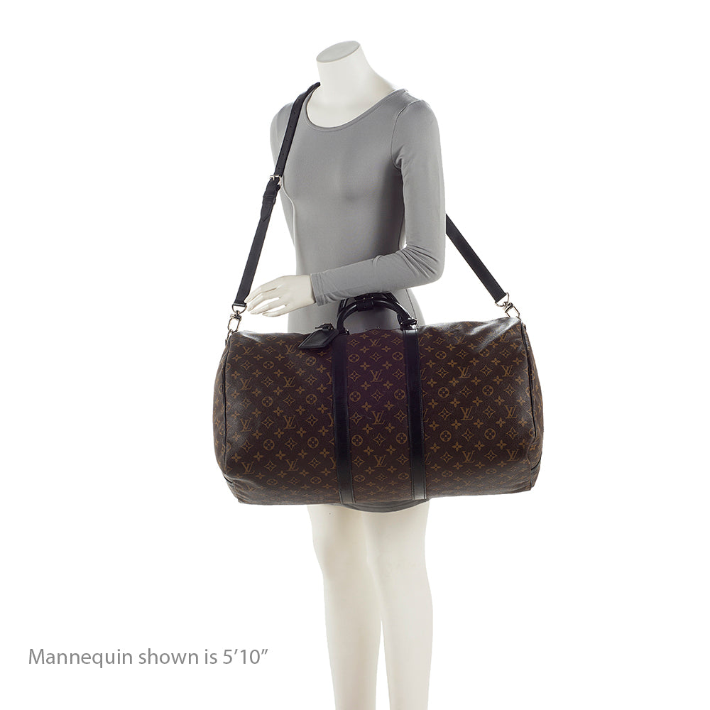 Louis Vuitton Monogram Canvas Macassar Keepall Bandouliere 55 Duffle Bag (SHF-22191)