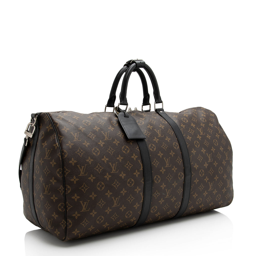 Louis Vuitton Monogram Canvas Macassar Keepall Bandouliere 55 Duffle Bag (SHF-22191)