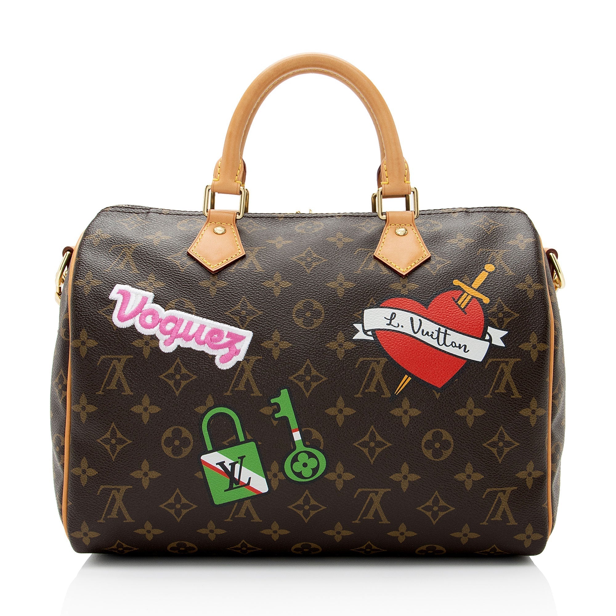 Louis Vuitton Monogram Canvas Patches Speedy Bandouliere 30 Satchel (SHF-Vfe38r)