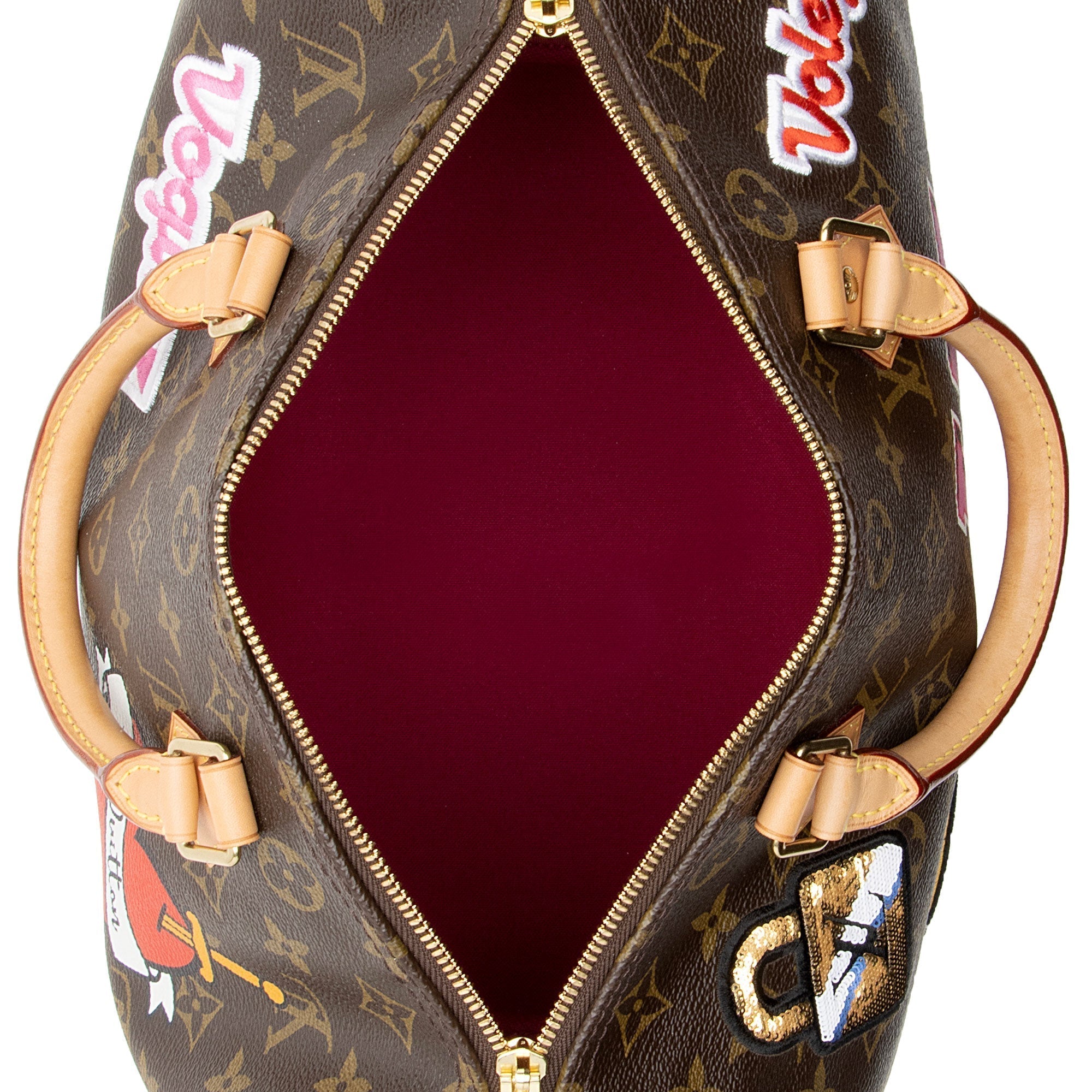 Louis Vuitton Monogram Canvas Patches Speedy Bandouliere 30 Satchel (SHF-Vfe38r)