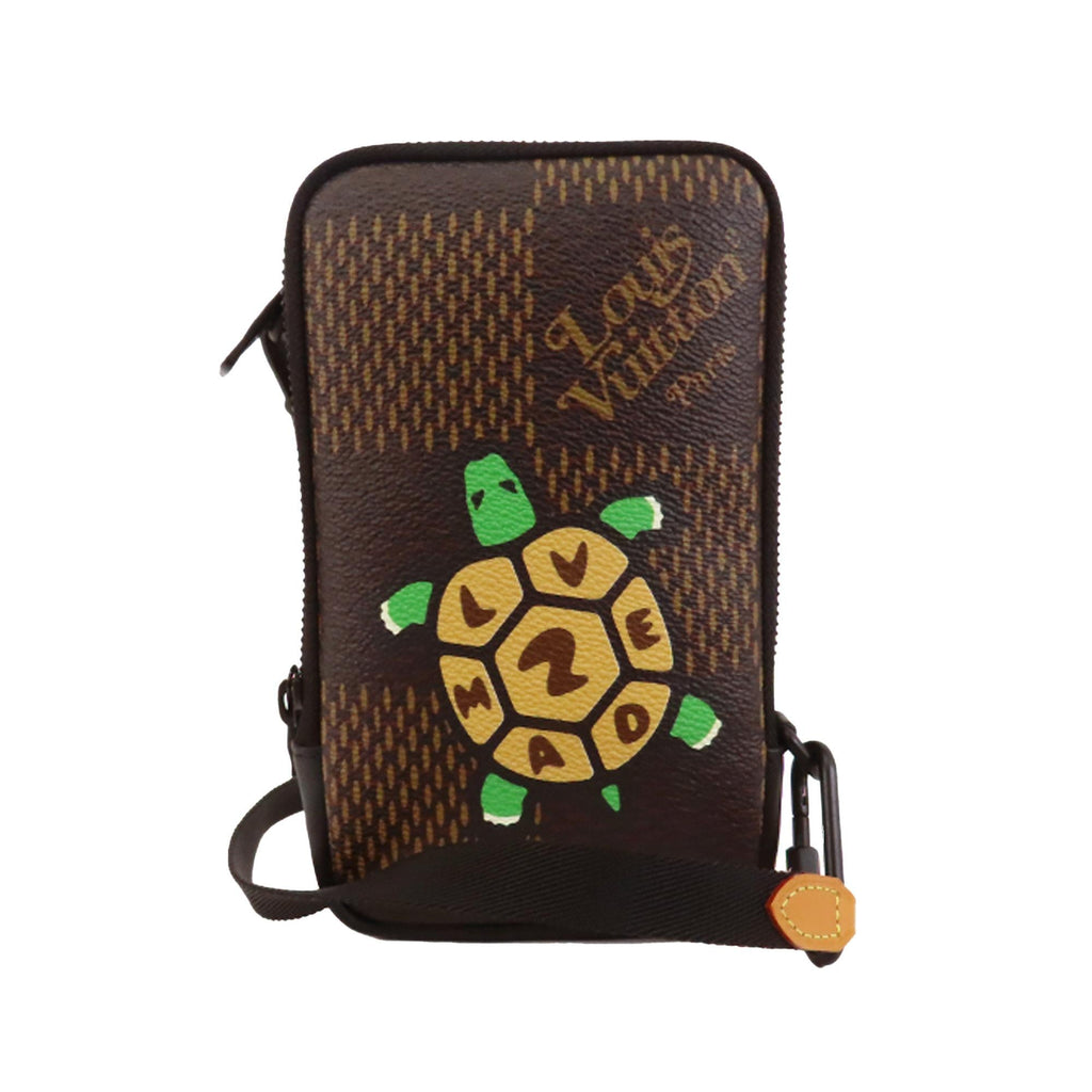 Louis Vuitton Nigo Giant Damier Ebene Tortoise Double Phone Pouch (SHG-MeAMW1)