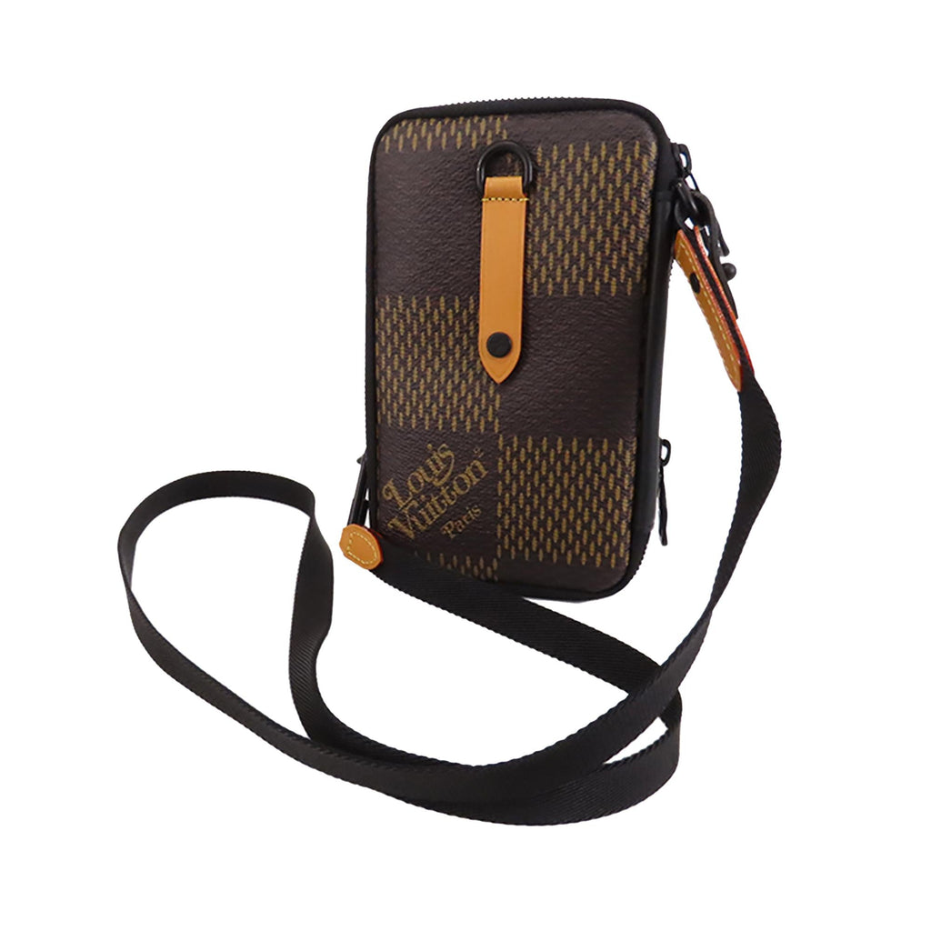 Louis Vuitton Nigo Giant Damier Ebene Tortoise Double Phone Pouch (SHG-MeAMW1)