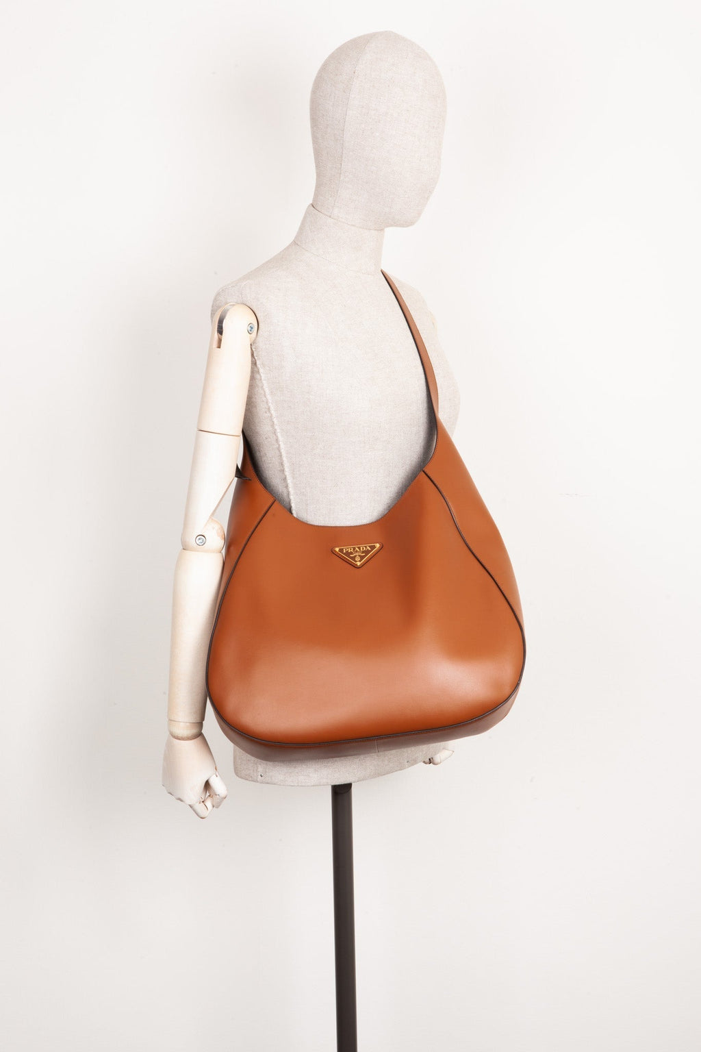 PRADA Logo Hobo Bag Large Brown