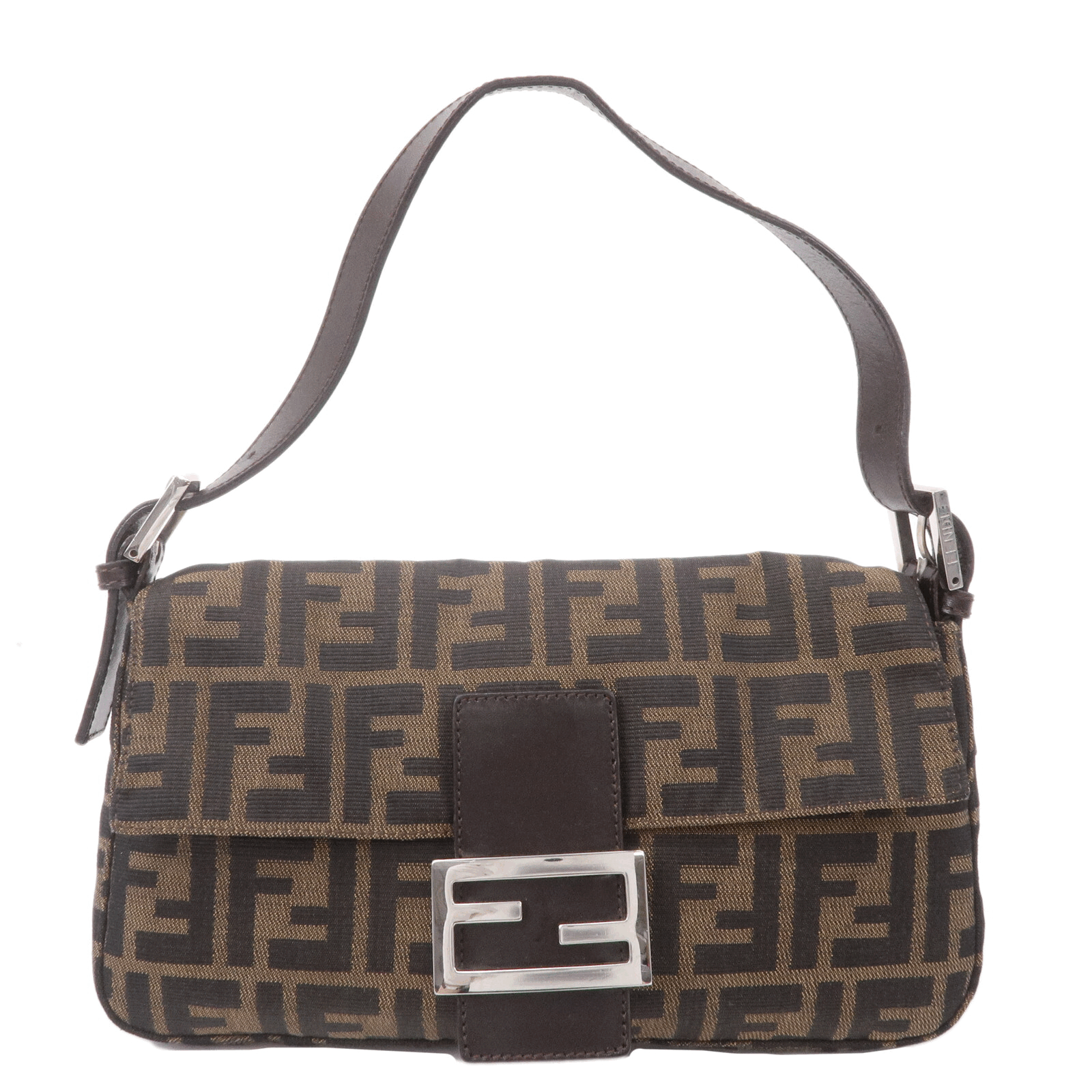 FENDI Zucca Mamma Baguette Canvas Leather Shoulder Bag 29424