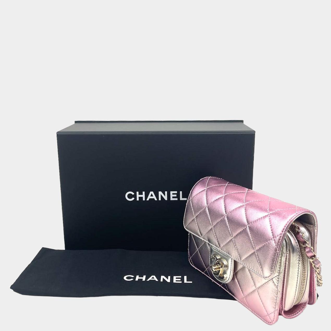 CHANEL Metallic Lambskin Like A Wallet Flap Golden Pink