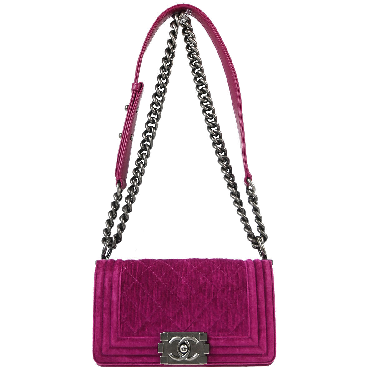 Boy Chanel 2012-2013 Pink Velvet Small Chain Shoulder Bag